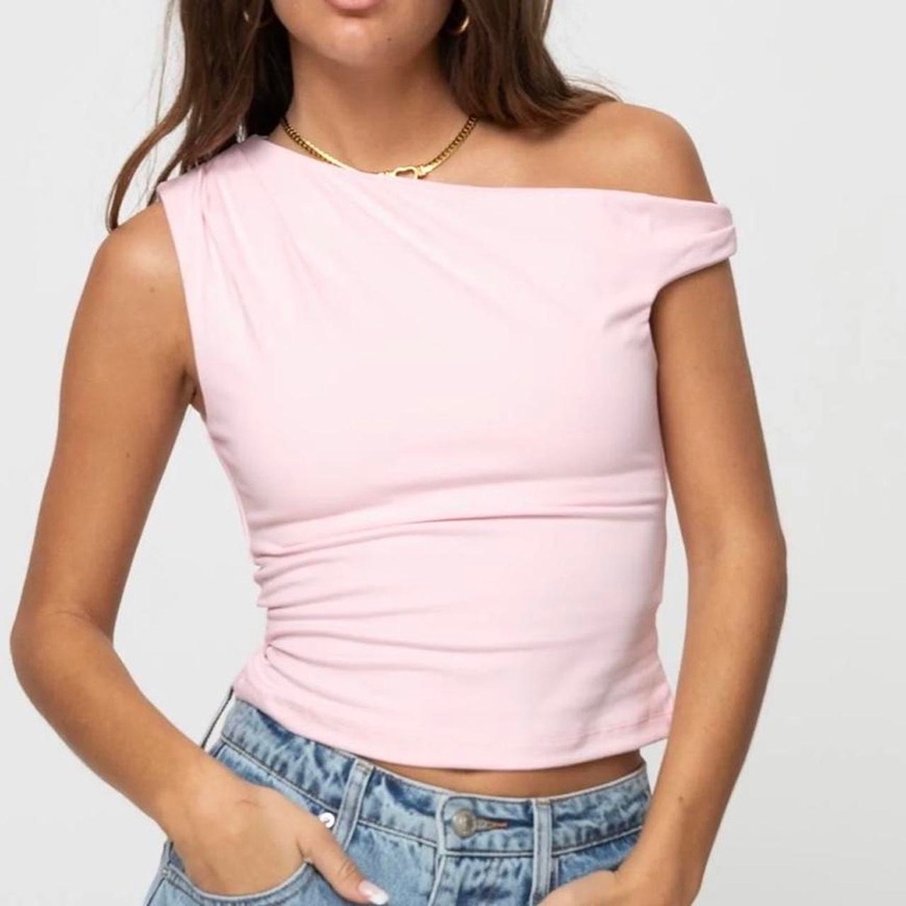 Princess Polly Danza Top Pink Asymmetrical-Shoulder Blouse